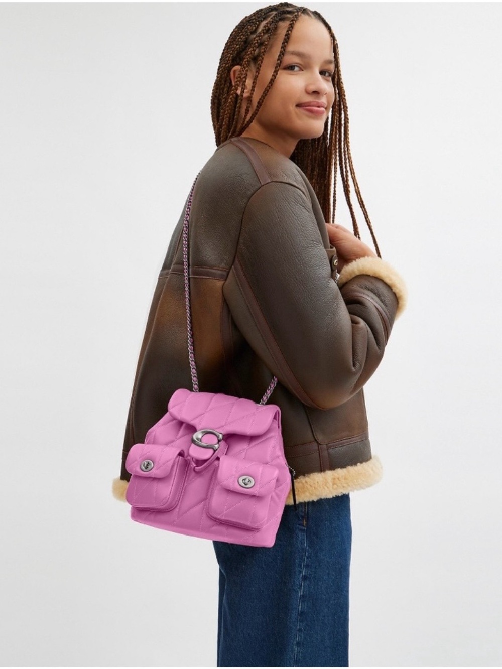 Coach  Tabby Quilted Leather Backpack in Magenta with Silver Hardware - Picture 12 of 13